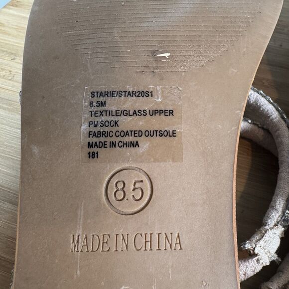 Steve Madden Sandals 8.5 M Starie Rhinestones Strappy Flats Beige Square Toe Tan - Picture 6 of 6